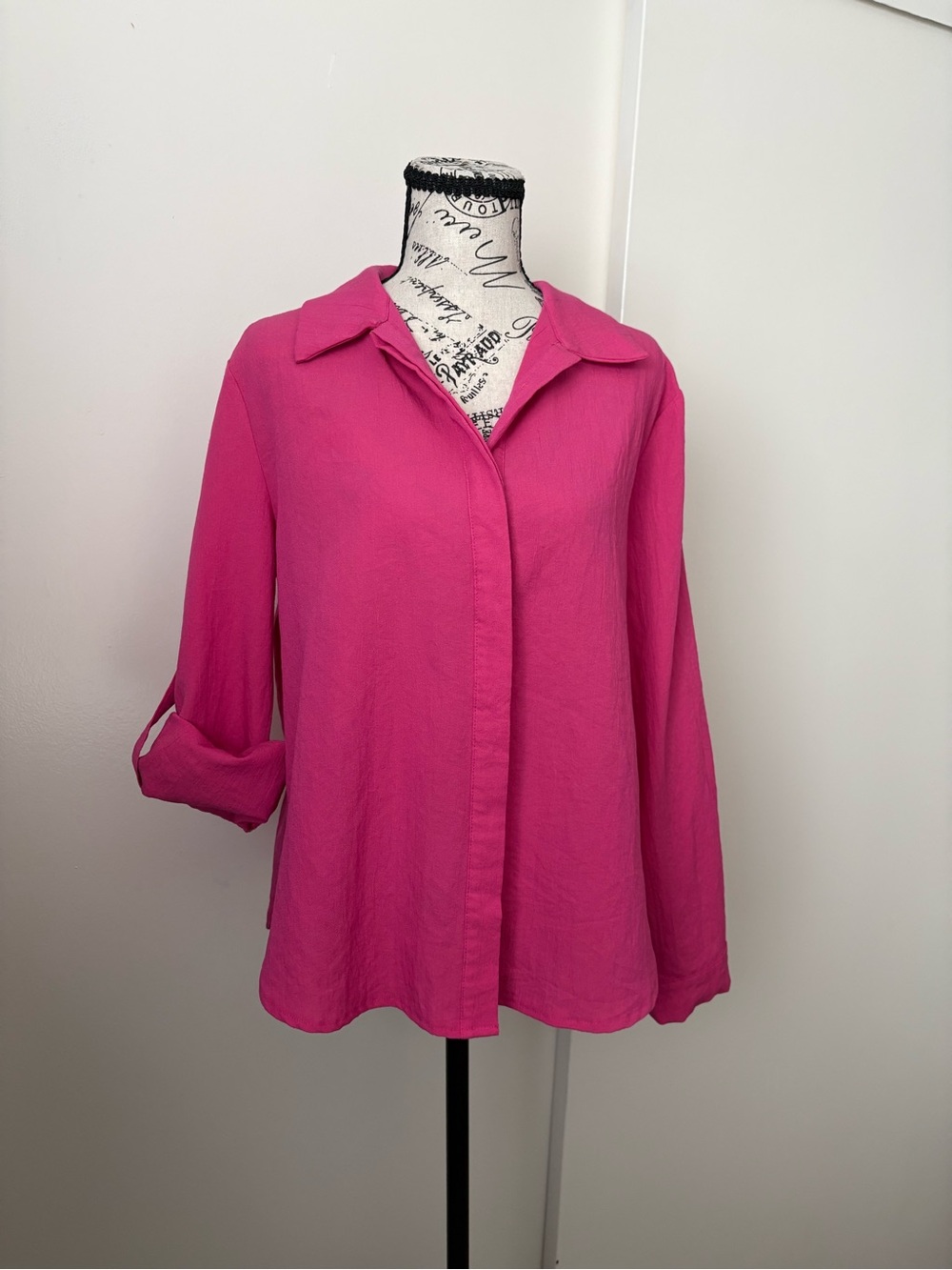 Fuchsia Button-Front Collared Blouse